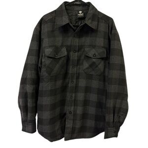 Yago Quilted Button Up Plaid Flannel Pocket Shirt Jacket Black Gray Mens Large